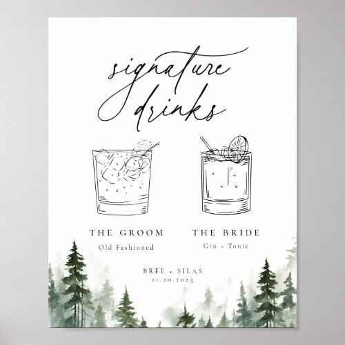 Wild Forest Pines Minimalist Signature Drinks Poster