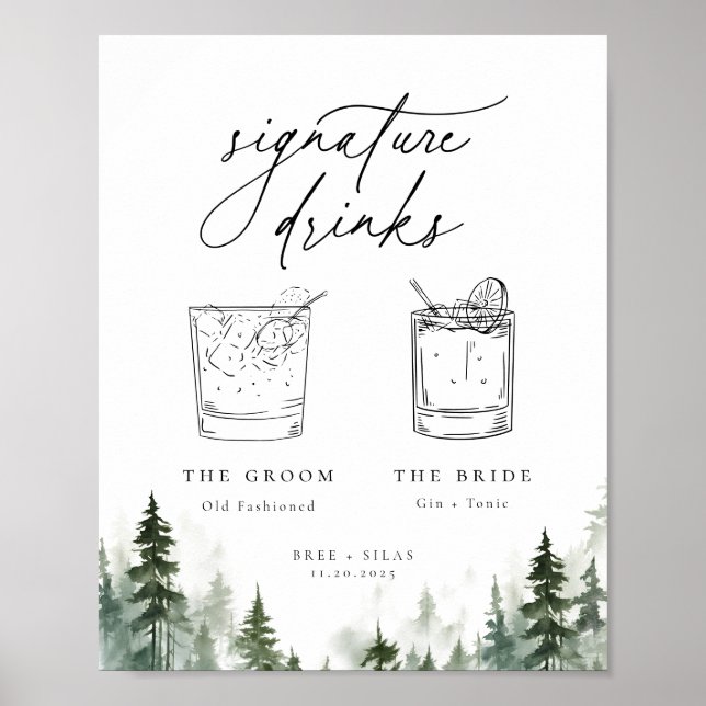 Wild Forest Pines Minimalist Signature Drinks Poster (Front)
