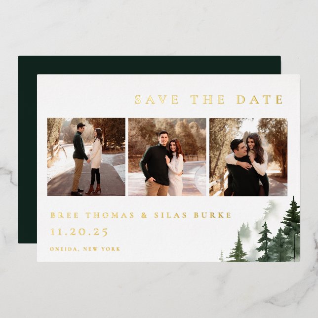 Wild Forest Pines Photo Save The Date Foil Invitation (Front/Back)