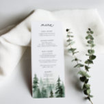 Wild Forest Pines Wedding Menu<br><div class="desc">Elegant watercolor forest pine tree scene,  wedding menu. Features,  modern black typography with coordinating dark green color backing.</div>