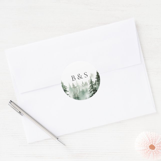 Wild Forest Pines Wedding Monogram Envelope Seal (Envelope)