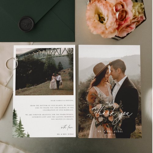 Wild Forest Pines Wedding Photo Thank You Card