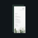 Wild Forest Pines Wedding Place Card Menu<br><div class="desc">Elegant watercolor forest pine tree scene,  wedding guest place card menu. Features,  modern black typography with coordinating dark green color backing.</div>