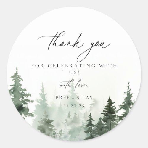 Wild Forest Pines Wedding Thank You Favor  Classic Round Sticker