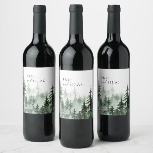 Wild Forest Pines Wedding Wine Label