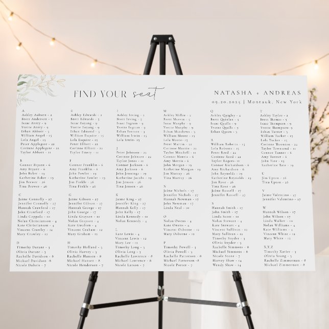 Wild Forest Wedding Alphabetical Seating Chart Foam Board (In Situ (Stand))