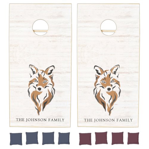 Wild Fox Watercolor Family Name Cornhole Set