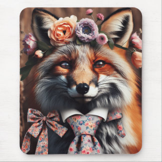 Wild fox wearing a tie cute  mouse pad