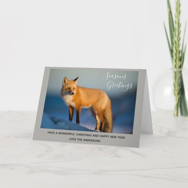 Wild FOX Winter Snow Xmas Photo 2 Personalized Holiday Card (Front)