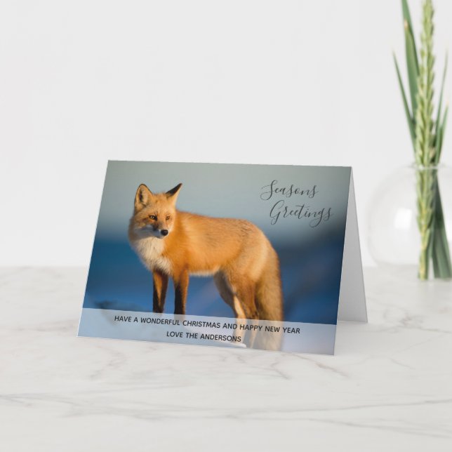 Wild FOX Winter Snow Xmas Photo Personalized Holiday Card (Front)