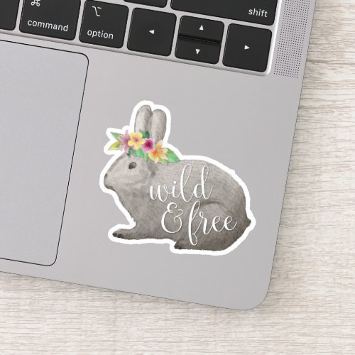 Wild  Free  Cute Rabbit Flower Crown Quote Sticker