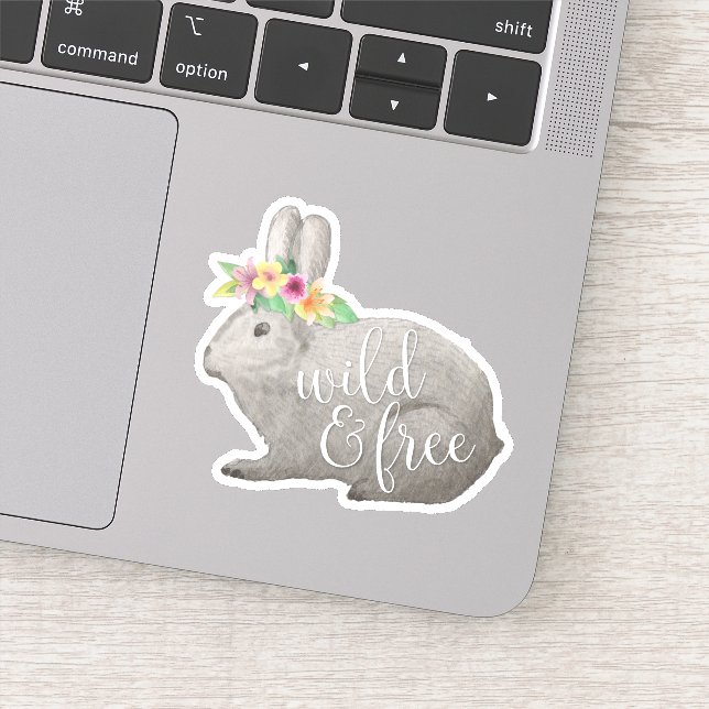 Wild & Free | Cute Rabbit Flower Crown Quote Sticker (Detail)
