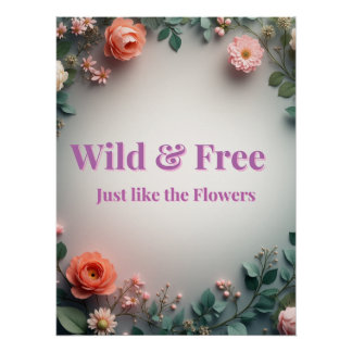 Wild & Free Floral Line Art | Boho Minimal Design Poster