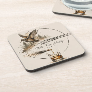 Wild ,Free Hunting Shotgun & Bullet to Bourbon Art Beverage Coaster