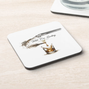Wild ,Free Hunting Shotgun & Bullet to Bourbon Art Beverage Coaster