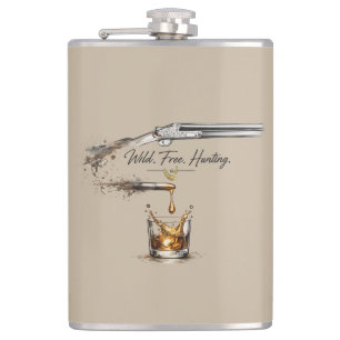 Wild ,Free Hunting Shotgun & Bullet to Bourbon Art Flask