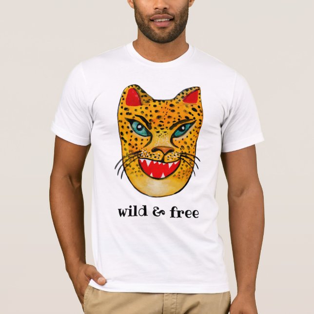 Wild & Free Laughing Jaguar Watercolor T-Shirt (Front)