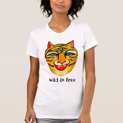 Wild  Free Laughing Tiger Watercolor T_Shirt