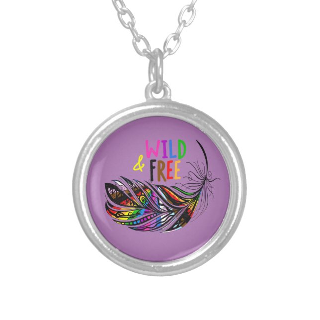 Wild & Free - LGBTQ+ Pride Diversity Rainbow Silver Plated Necklace (Front)