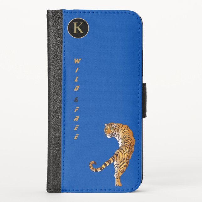 Wild & Free Like Tigers Monogram Blue iPhone Wallet Case (Front)