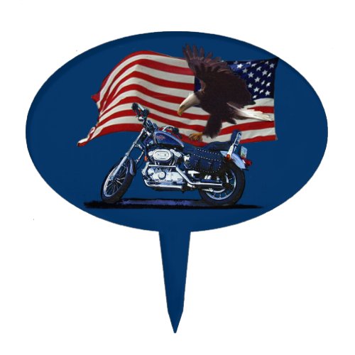 Wild  Free _ Patriotic Eagle Motorbike  US Flag Cake Topper