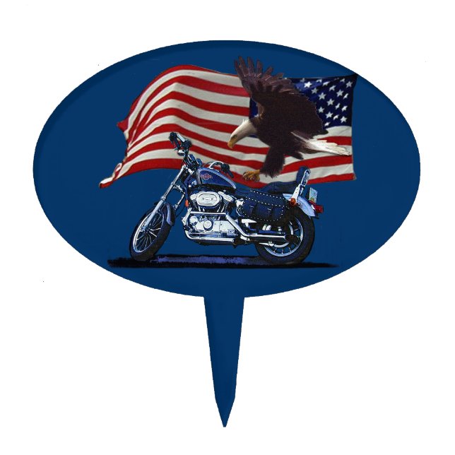 Wild & Free - Patriotic Eagle, Motorbike & US Flag Cake Topper (Front)