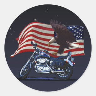 Wild & Free - Patriotic Eagle, Motorbike & US Flag Classic Round Sticker