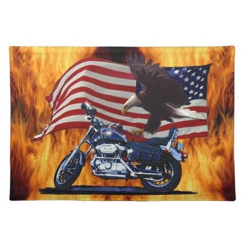 Wild  Free _ Patriotic Eagle Motorbike  US Flag Cloth Placemat