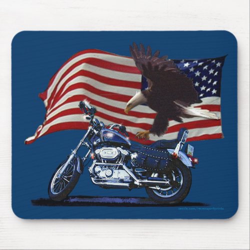 Wild  Free _ Patriotic Eagle Motorbike  US Flag Mouse Pad