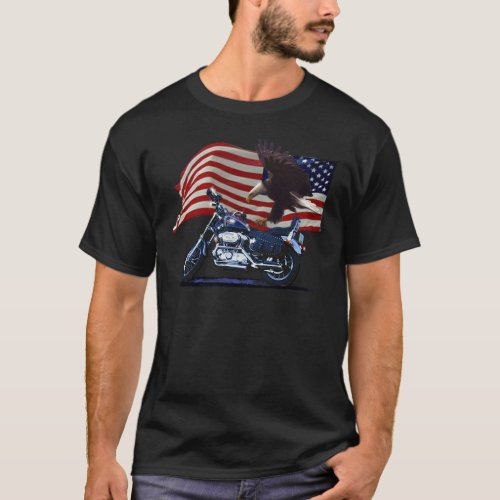 Wild  Free _ Patriotic Eagle Motorbike  US Flag T_Shirt