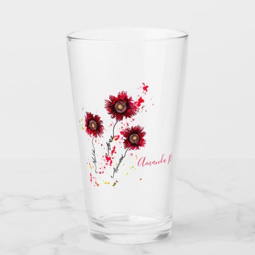 Wild Free Spirited red poppies with stem writing Glass