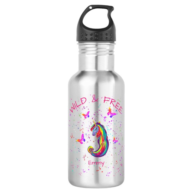Wild & Free Unicorn Sparkles with Butterflies Stainless Steel Water Bottle (Front)