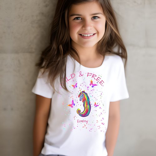 Wild  Free Unicorn Sparkles with Butterflies T_Shirt