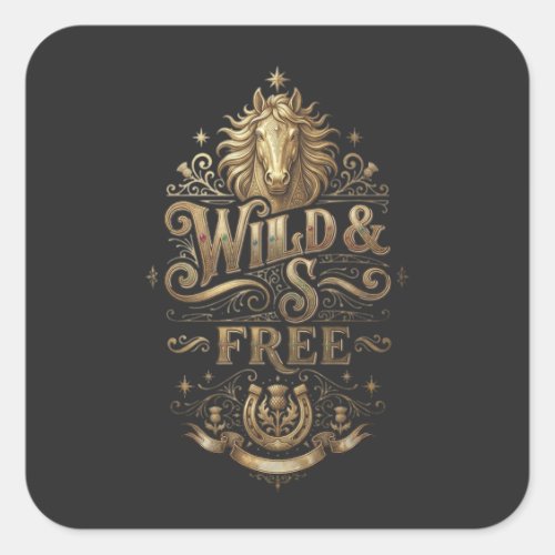 Wild & Free Vintage Horse Western Retro Square Sti Sticker