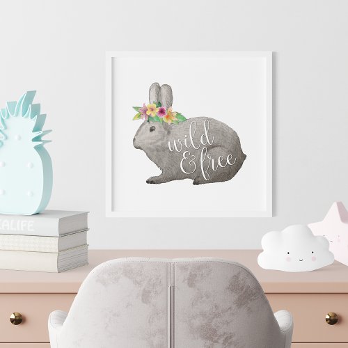 Wild  Free Watercolor Boho Rabbit Poster