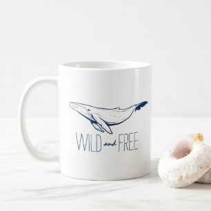 Wild & Free Whale Navy Blue Beach Ocean Coffee Mug