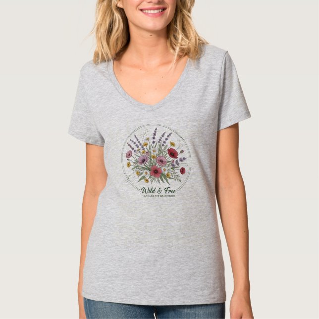 Wild & Free Wildflower Botanical Floral Design T-Shirt (Front)