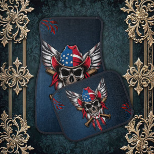 Wild freedom, American skull with baseball bats.  Car Floor Mat