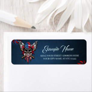 Wild freedom, American skull with baseball bats. Label