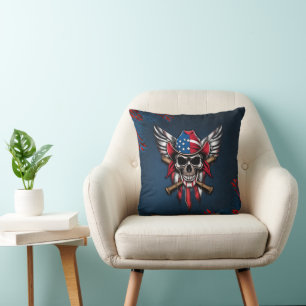 Wild freedom, American skull with baseball bats. Throw Pillow