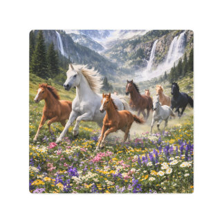 Wild Freedom in Bloom – Running Horses Meadow Metal Print