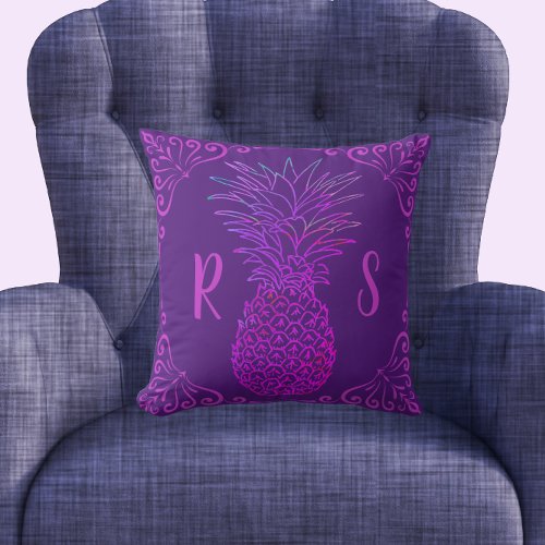 Wild Fun Green Purple Bright Colorful Pineapple Throw Pillow