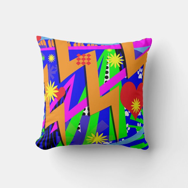 Wild Fun Neon Explosion Throwback Design Throw Pillow (Front)