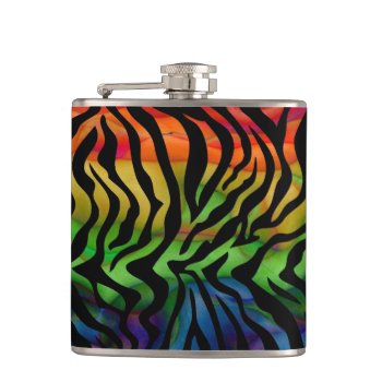 Wild Funky Rainbow Zebra Hip Flask by RetroZone at Zazzle