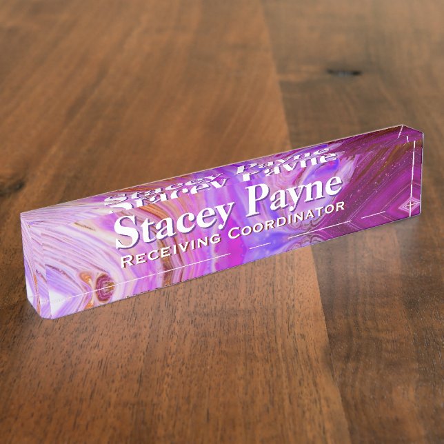 Wild Fuscia Acrylic Flow Art Desk Nameplate (Side)