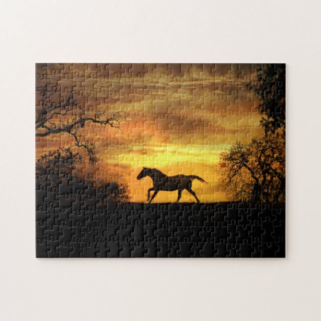 Wild Galloping Horse in Sunset Challenging Jigsaw Puzzle (Horizontal)