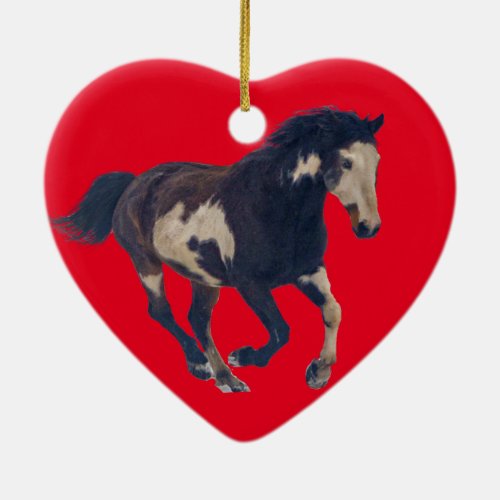 Wild Galloping Pinto American Paint Horse Ceramic Ornament