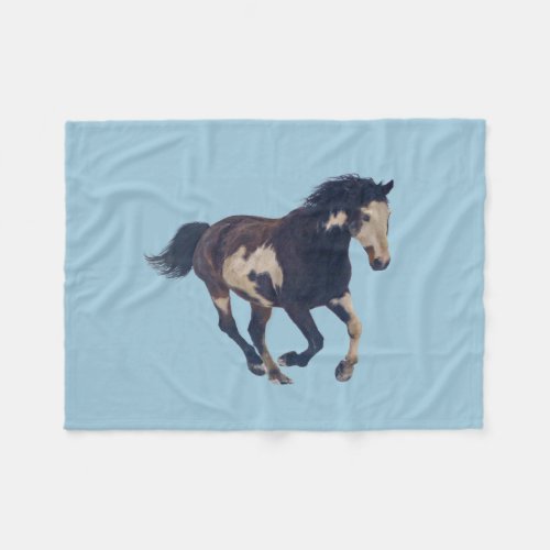 Wild Galloping Pinto American Paint Horse Fleece Blanket