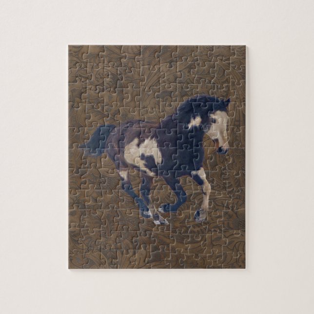 Wild Galloping Pinto American Paint Horse Jigsaw Puzzle (Vertical)