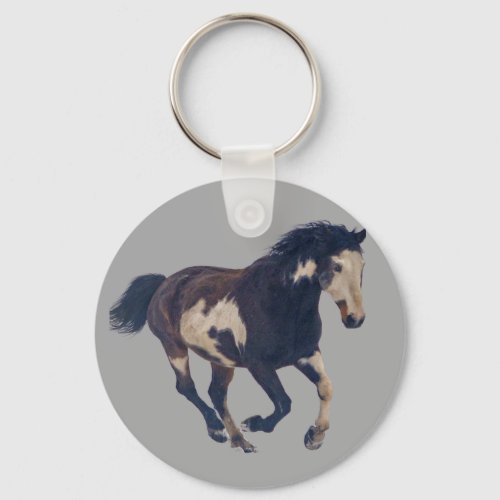 Wild Galloping Pinto American Paint Horse Keychain